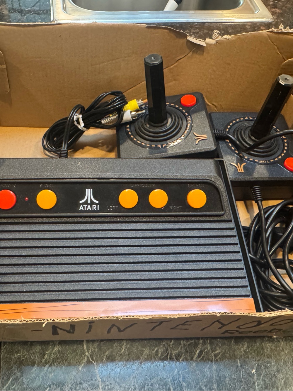 Atari Classic Video Game Console with Two Joysticks - Black and Orange